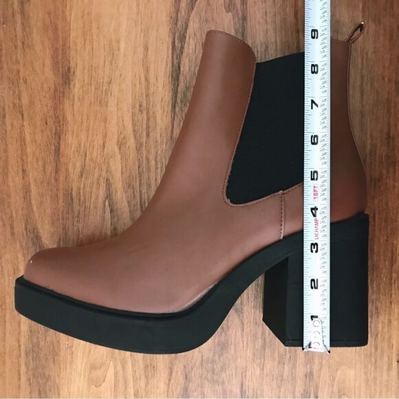 MIA Dru Chelsea Platform Boot Bootie Chunky Block Heel‎ Brown Black Size 11 - Picture 13 of 14